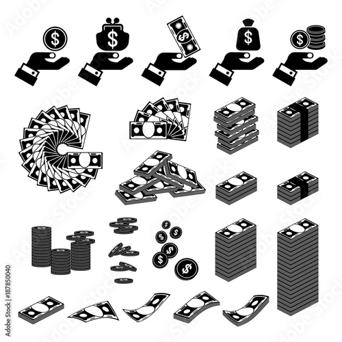 money with hand icons set black