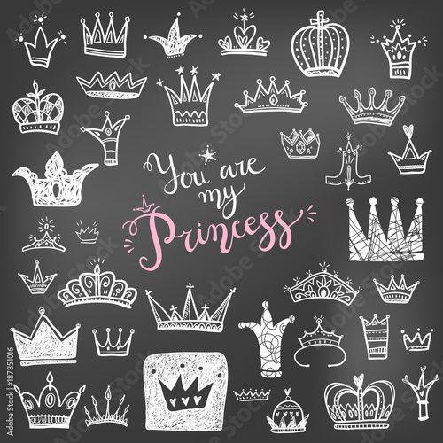 Hand drawn Various crowns set  vector illustration doodle cute s