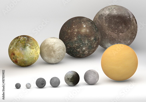 Fototapeta Naklejka Na Ścianę i Meble -  Size comparison between Saturn and Jupiter moons