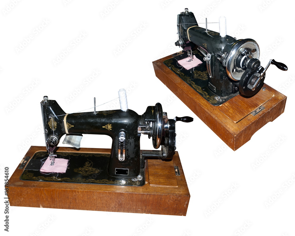 old manual sewing machine from different angles