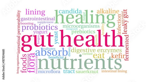 Gut Health animated word cloud on a white background. 