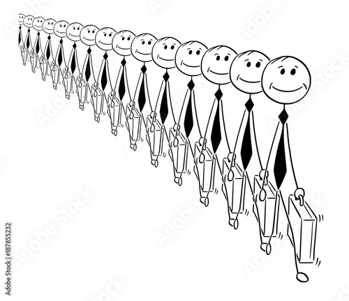 Conceptual Cartoon of Identical Businessmen or Clerks