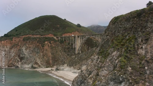 California circa-2017, Aerial view Bixby Creek Bridge along the Big Sur Coast in California.  Shot with Cineflex and RED Epic-W Helium. 