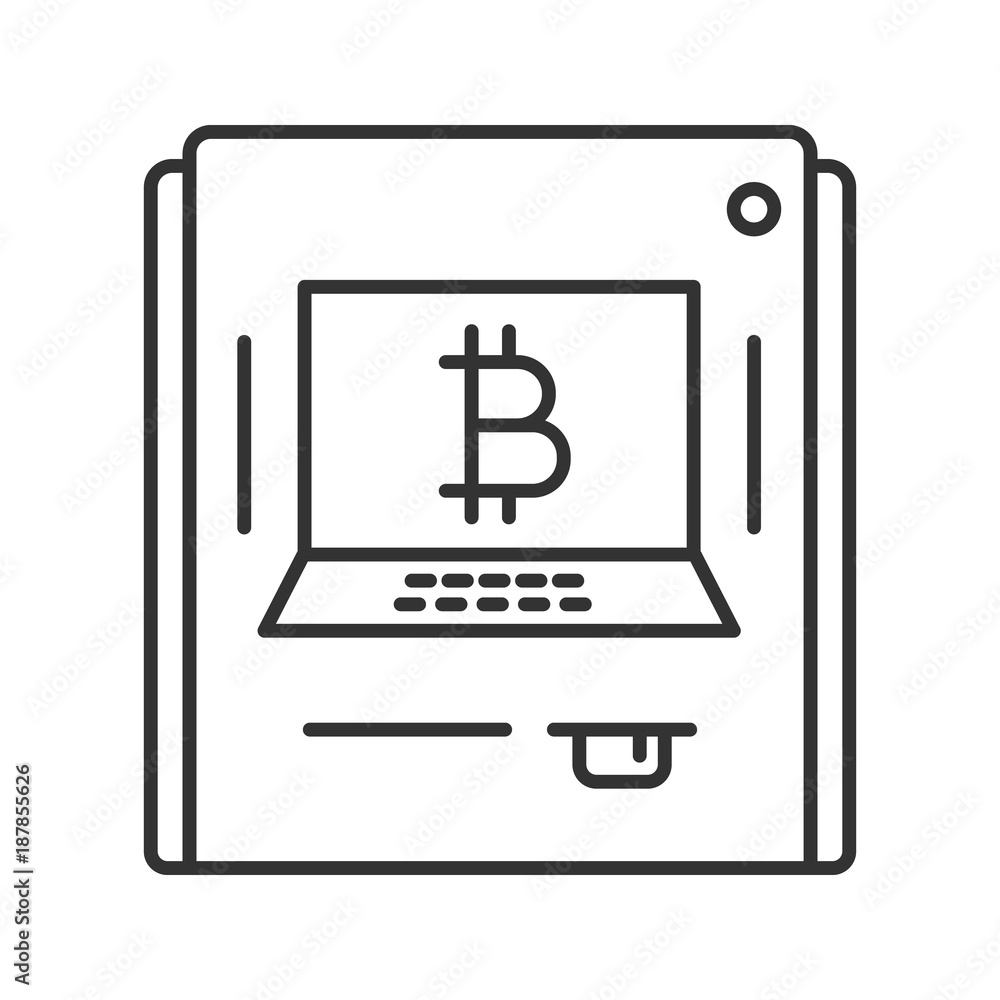 ATM machine with bitcoin sign linear icon ATM machine with bitcoin sign linear icon