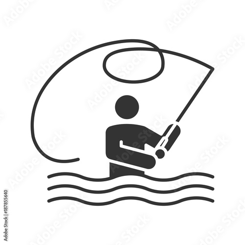Fly fishing glyph icon