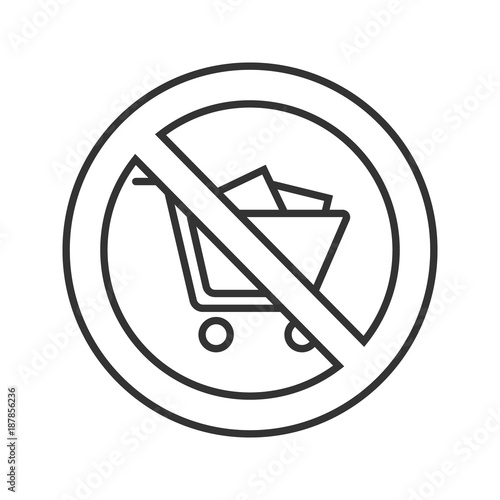 Forbidden sign with shopping cart linear icon
