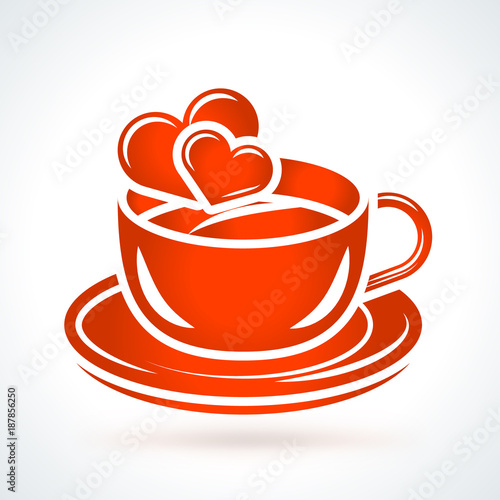 Cup with heart. St. Valentines Day vector design element. Love  wedding or dating romantic decorative symbol