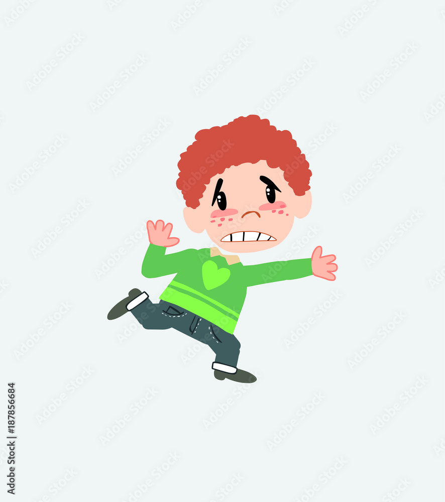 White boy in jeans runs alarmed. White boy in jeans runs alarmed.
