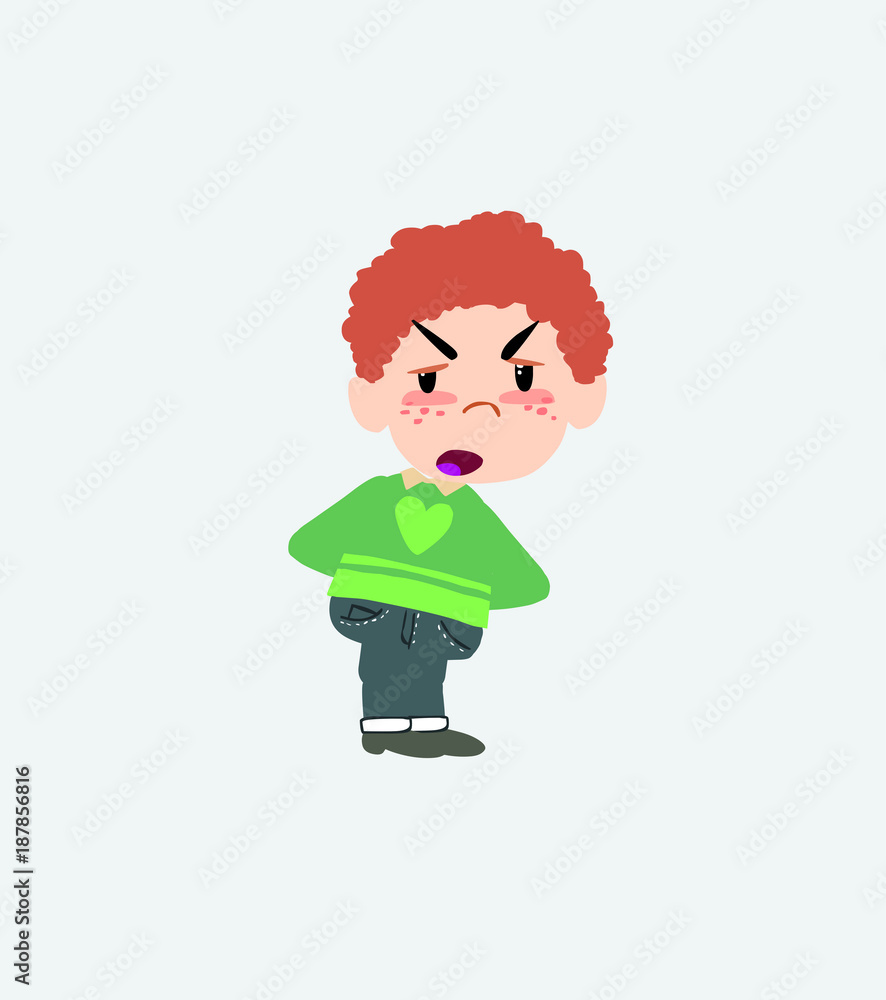 White boy in jeans is slightly angry. White boy in jeans is slightly angry.
