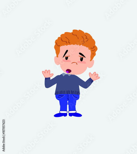 White boy in jeans makes a gesture of tired resignation.