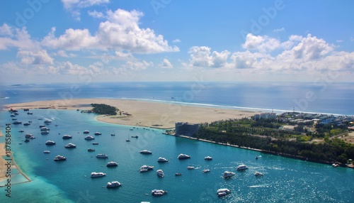 Aerial view of the lagoon of the airport island of Male' in the Maldives