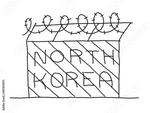 Hand-drawn fence with barbed wire. North Korea blockade borders communist country. Hand drawn vector stock illustration.
