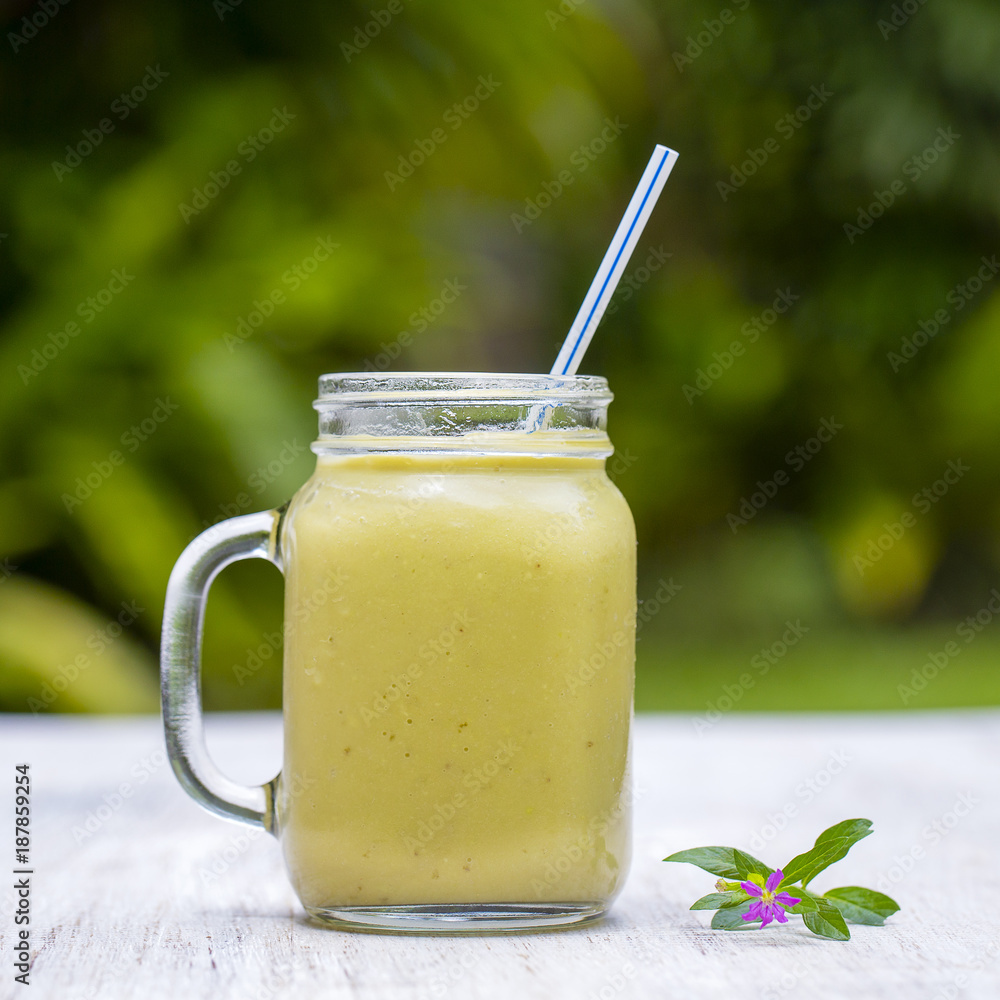 Fresh smoothies from avocado, banana, mango and honey . Island Bali, Ubud, Indonesia Fresh smoothies from avocado, banana, mango and honey . Island Bali, Ubud, Indonesia