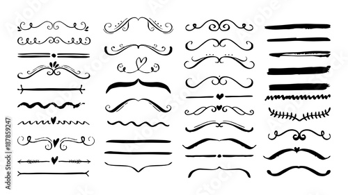 Set of handmade grunge text dividers and brush strokes