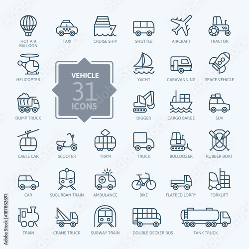 Transport, vehicle and delivery elements - minimal thin line web icon set. Outline icons collection. Simple vector illustration.