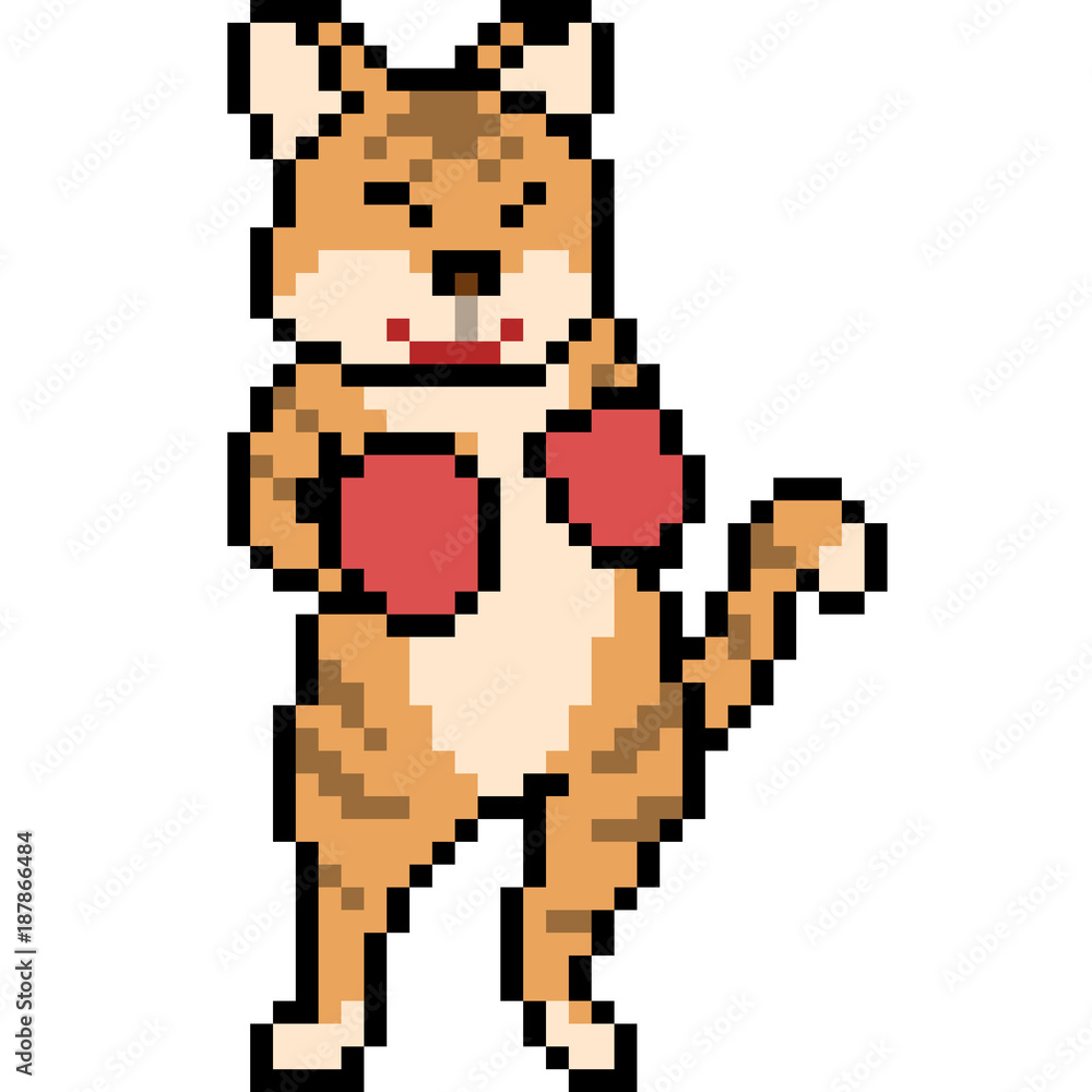 vector pixel art boxing cat