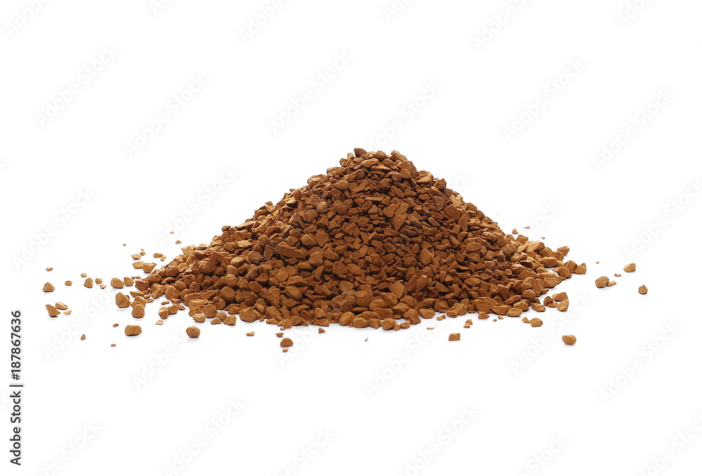 instant coffee grains isolated on white background and texture instant coffee grains isolated on white background and texture
