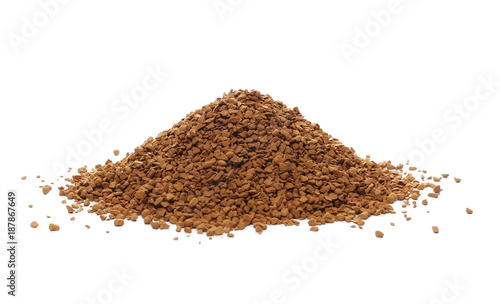 instant coffee grains isolated on white background and texture