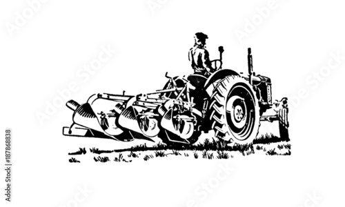 Vintage Retro Tractor Farming Machinery Illustration