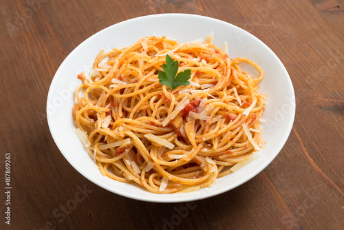 Tomato spaghetti with parmigiano cheese 