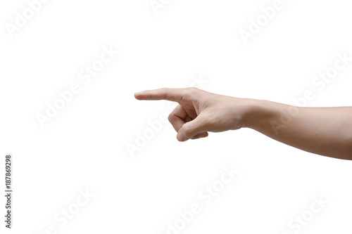 hand touching ,Closeup man hand pointing. Isolated on white background with clipping path