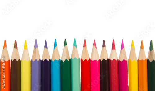 Color pencils,multicolored pencils isolated on white background with Clipping path.Beautiful color pencils copy space