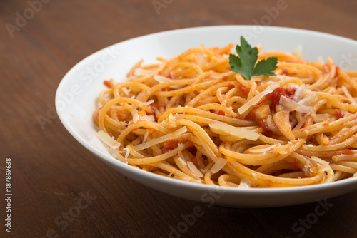 Tomato spaghetti with parmigiano cheese 