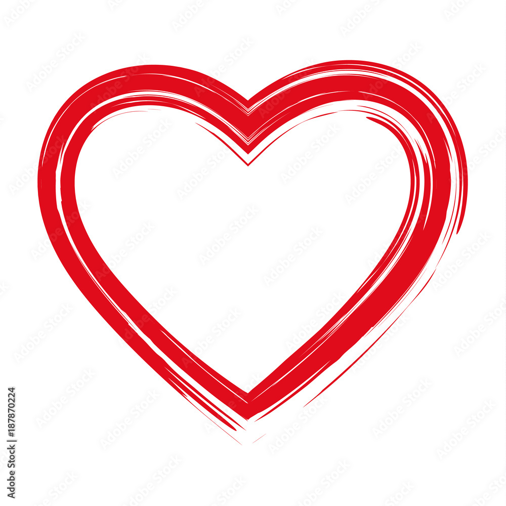 Brush drawing calligraphy heart, isolated on white