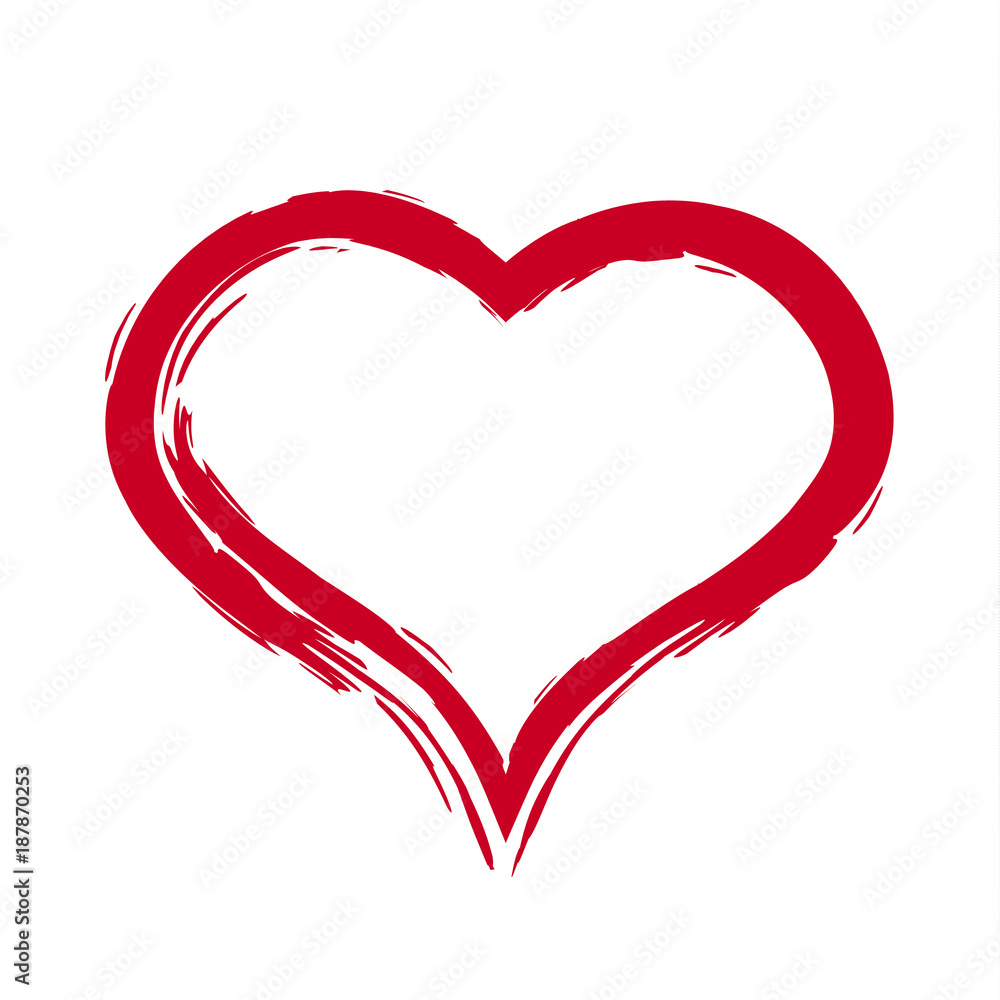 Brush drawing calligraphy heart, isolated on white