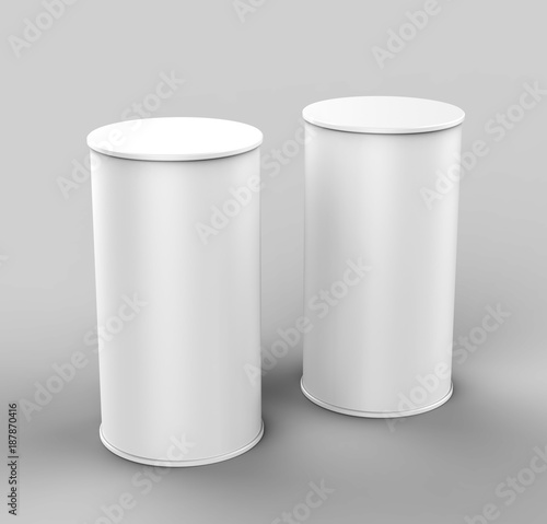 Portable Round Podium Table Counter Stand Trade Show Display Portable Pop Up Exhibition, 3d render illustration