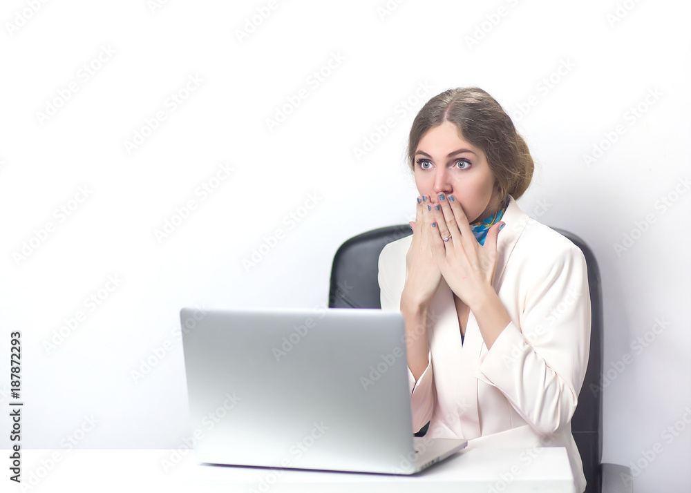 young attractive business woman working in office surprised young attractive business woman working in office surprised