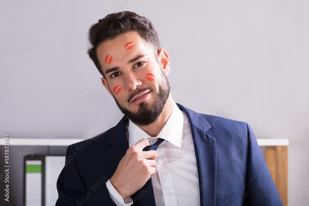 Ταπετσαρία Businessman With Lipstick Kiss Marks On Face