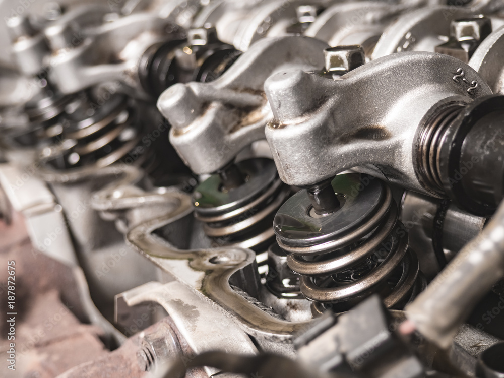 Close-up of opened automobile engine cylinder head