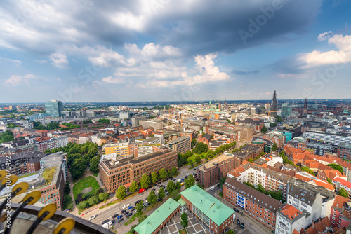 Beautiful aerial view of Hamburg in summer, Germany