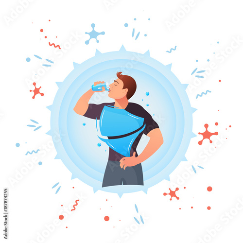 Man drinks water. Protection against germs