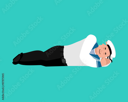 Sailor sleeping. Russian soldier seafarer asleep. Seaman Military in Russia dormant. Illustration for 23 February. Defender of Fatherland Day. Army holiday for Russian Federation
