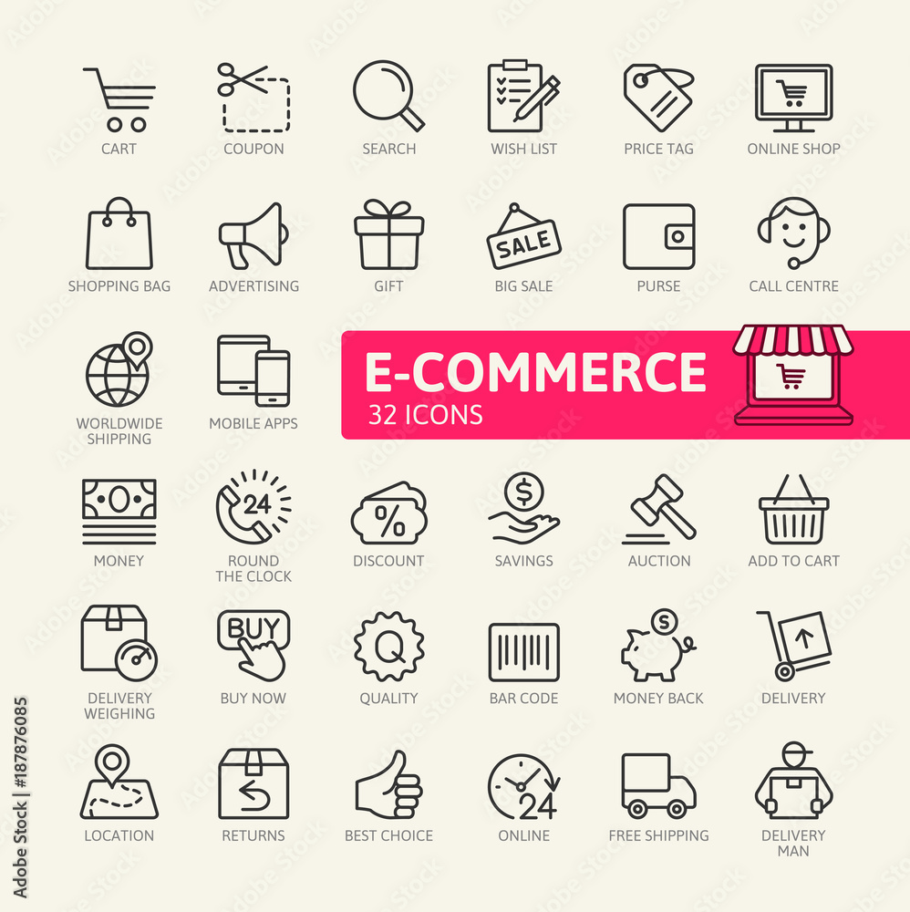 E-commerce, online shopping and delivery elements - minimal thin line web icon set. Outline icons collection. Simple vector illustration.