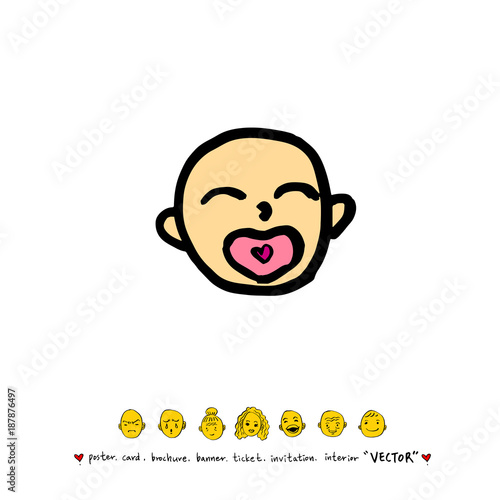 인물의 얼굴 / 손으로 그린 얼굴 표정 일러스트