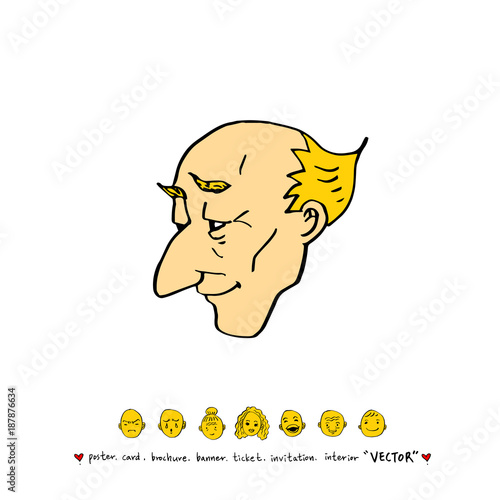 인물의 얼굴 / 손으로 그린 얼굴 표정 일러스트