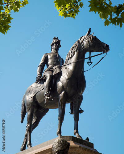 London - Bronze statue of the Duke of Wellington in Hyde Park by Sculptor Joseph Edgar Boehm  1888 .