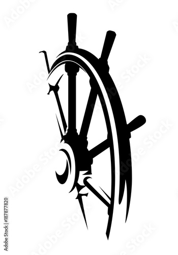 ship helm design - black and white steering wheel vector illustration
