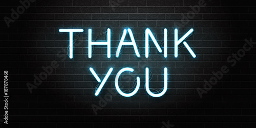 Vector realistic isolated neon sign of Thank You lettering for decoration and covering on the wall background.