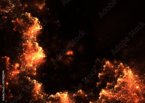 Glowing with heat abstract fractal backround with empty space