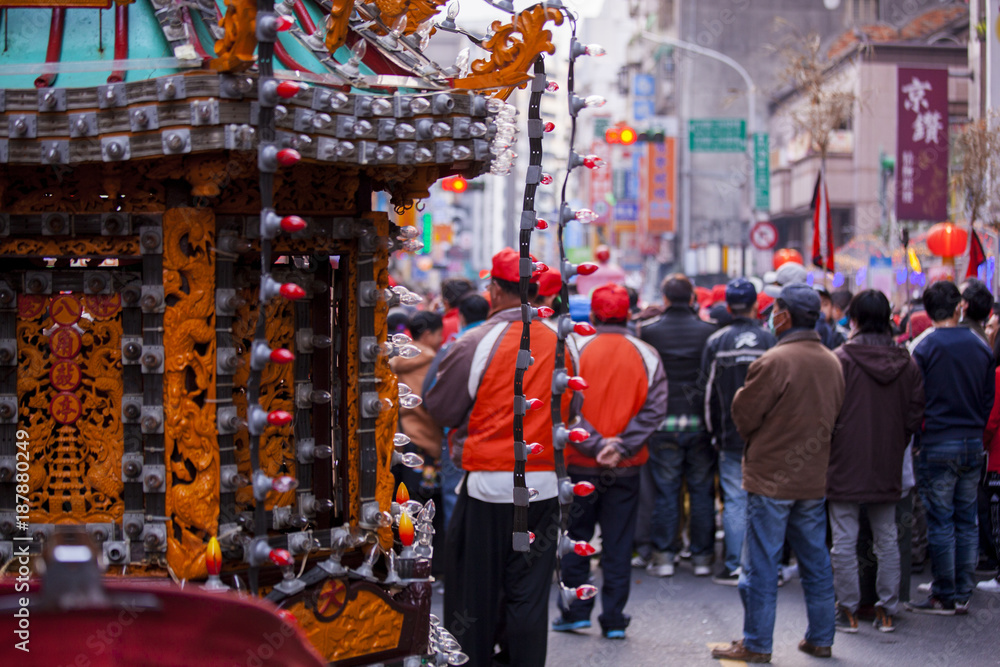 Naklejka premium Chinese New Year, Lantern Festival, Taiwanese folk customs, blessing rituals and parades, frigid single Yeh`s parade