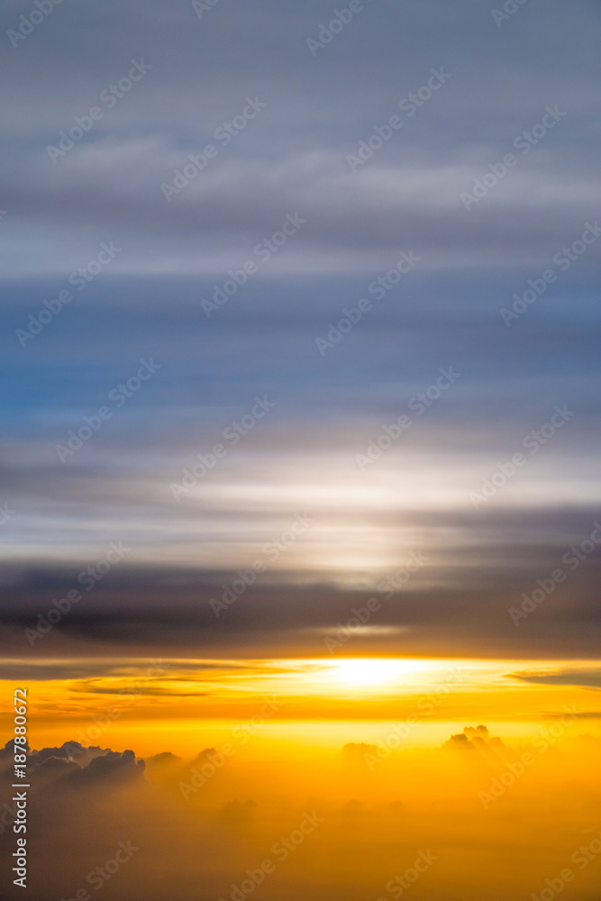 Fototapeta premium Amazing Beautiful Panorama Of Sunset Sunrise Above Clouds