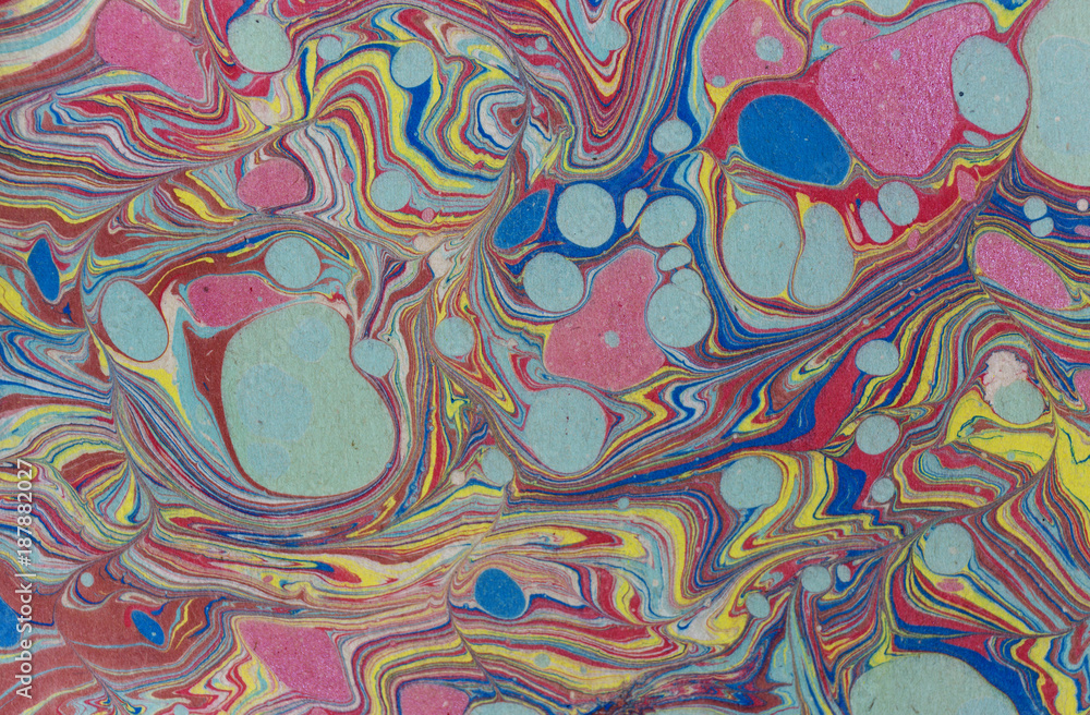 Naklejka premium Ink marble texture. Ebru handmade wave background. Kraft paper surface. Unique art illustration. Liquid marbling texture.