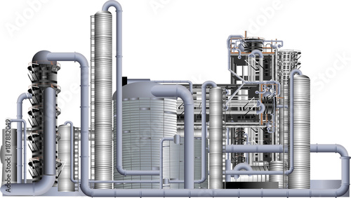 Oil refinery or chemical plant vector illustration isolated on white