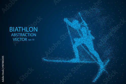 Biathlon racer, abstract silhouette, winter skiing. The particles from circles and points in the form of a skier biathlete. Graphic concept. Vector illustration eps 10.
