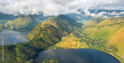 Aerial view over Toba lake,North Sumatra,Indonesia photo