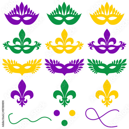 Mardi gras. Set of objects on a white background